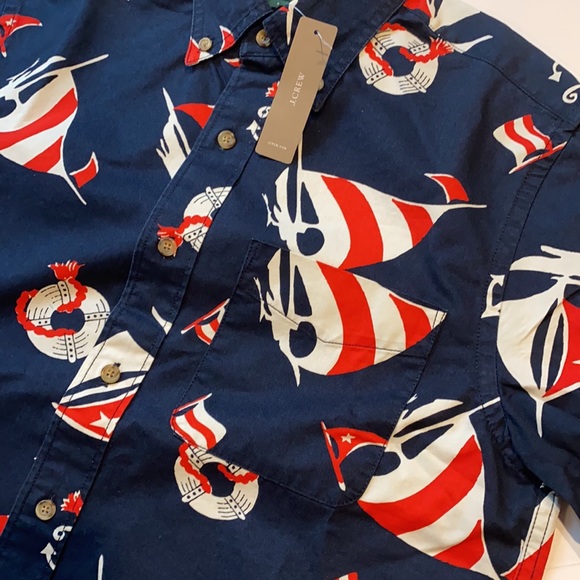 J Crew Small Cotton Nautical Sail Button Up Short Sleeve Shirt D21 - Picture 7 of 10